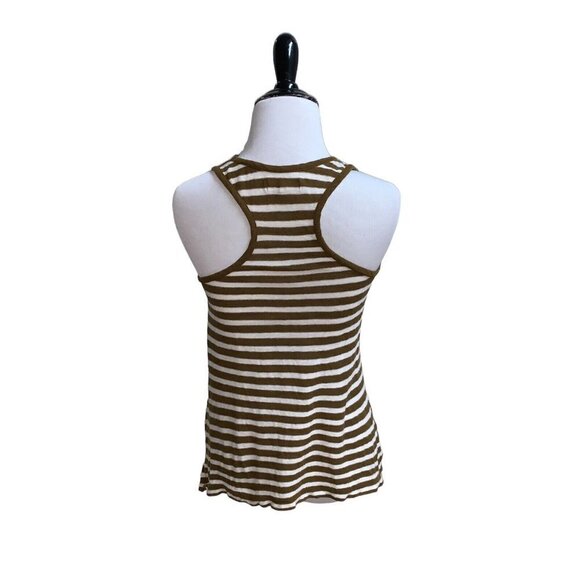 Madewell Women's Tank Top Size XS Knit Striped Cotton Linen Blend Olive White - Picture 5 of 6